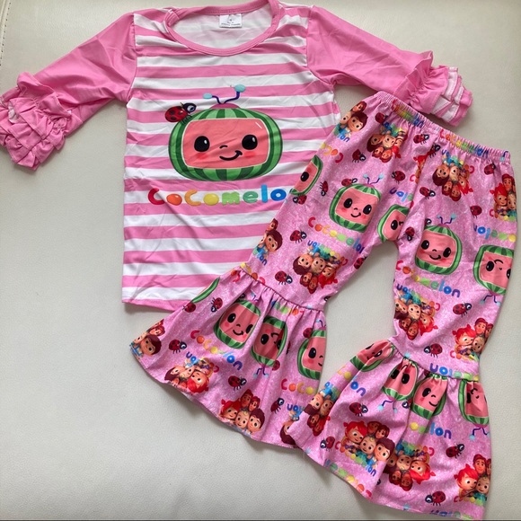 Cocomelon cute pink pants ruffle tunic set - Picture 2 of 7